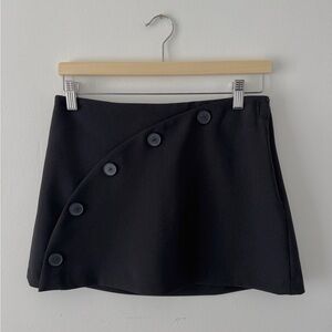 Zara Black Mini Skirt with Diagonal Buttons Asymmetric Detail